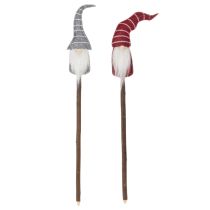gjenstander Gnome-dekorasjonsfigur med stripete hatt på trepinne, 46 cm, 6 deler