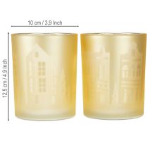 gjenstander Lanterne glass sølvgull bysilhuett H12,5 cm 4 stk