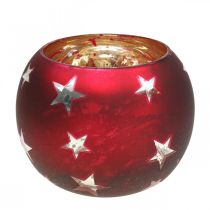 Lyktglass telysglass med stjerner rød Ø12cm H9cm