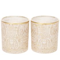 gjenstander Telysholder i glass med paisleymønster, Ø8 cm, H9 cm, 2 stk.