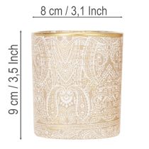 gjenstander Telysholder i glass med paisleymønster, Ø8 cm, H9 cm, 2 stk.