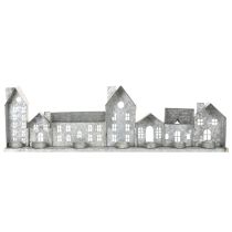 gjenstander Dekorativ rekke med hus med telysholdere, adventsdekorasjon, 68 cm