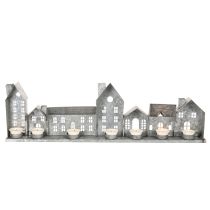gjenstander Dekorativ rekke med hus med telysholdere, adventsdekorasjon, 68 cm