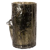 gjenstander Telysholder i glass med hjortehode og trerelieffer, vinterdekorasjon, 26 cm