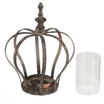 gjenstander Lanterne Krone Brun Rust Med Lys Glass Ø14cm H18cm