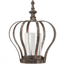 gjenstander Lanterne Krone Brun Rust Med Lys Glass Ø14cm H18cm