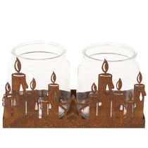 gjenstander Metalllykt med glassinnsats, rusten metalloverflate, dekorativ lysholder, 21,5 cm