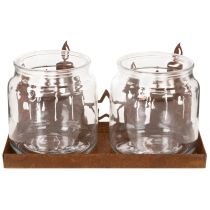 gjenstander Metalllykt med glassinnsats, rusten metalloverflate, dekorativ lysholder, 21,5 cm