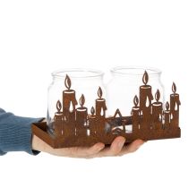 gjenstander Metalllykt med glassinnsats, rusten metalloverflate, dekorativ lysholder, 21,5 cm