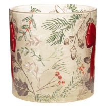 gjenstander Glasslyktholder med rødt bånd og vintergrener, 15 cm