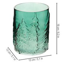 gjenstander Telysholder i glass med grantrær i relieff, juledekorasjon, 16 cm