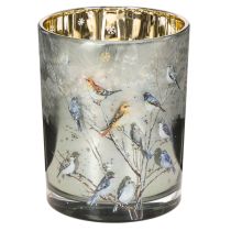 gjenstander Lysestake med fugler, vinterdesign, blank, 12 cm