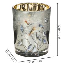 gjenstander Lysestake med fugler, vinterdesign, blank, 12 cm