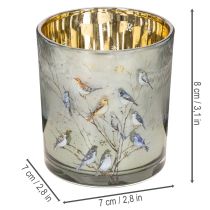 gjenstander Telysholder i glass med fugle- og snøfnuggmotiv, 8 cm, 2 stk.