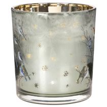 gjenstander Telysholder i glass med fugle- og snøfnuggmotiv, 8 cm, 2 stk.