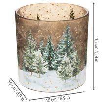 gjenstander Telysholder i glass med granskogmotiv, vinterdekorasjon, 15 cm
