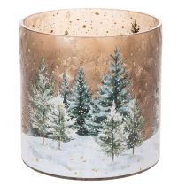 gjenstander Telysholder i glass med vinterskog i snø, juledekorasjon, 20 cm