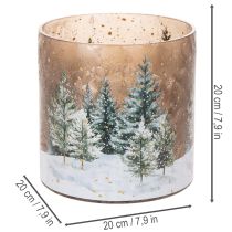 gjenstander Telysholder i glass med vinterskog i snø, juledekorasjon, 20 cm