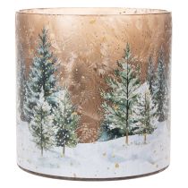 gjenstander Telysholder i glass med vinterskog i snø, juledekorasjon, 20 cm