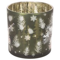 gjenstander Telysholder i glass med kongler og snøflak, 15 cm