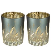 gjenstander Elegant dekorativ lykt med gressmotiv for koselige boligtilbehør, 12,5 cm, 2 stk.