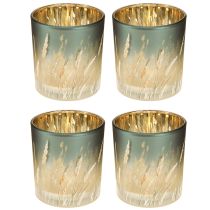 gjenstander Dekorativ glasslykt med gressdesign for stemningsfulle romdetaljer, blå, 8 cm, 4 stk.