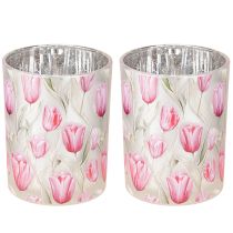 gjenstander Elegant lykt med tulipanmotiv for stemningsfull vårdekorasjon, 12,5 cm, 2 stk.