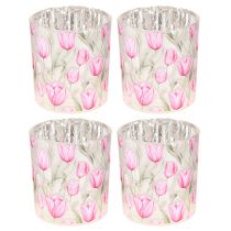 gjenstander Dekorativ glasslykt med tulipandesign for vårlig interiør, 8 cm, 4 stk.
