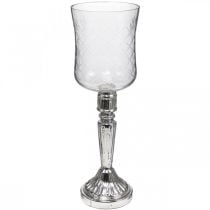 Lyktglass lysglass antikk utseende klar, sølv Ø11,5cm H34,5cm