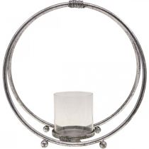 gjenstander Lyslykt i metall sølv glass Ø33cm
