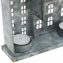 gjenstander Rekkehus, metalldekorasjon for belysning, adventsdekorasjon, sølvlykt L52cm H20cm