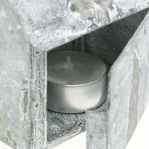 gjenstander Lanternehus metall shabby chic vasket hvit, rust H11cm