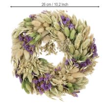 gjenstander Krans av tørkede blomster for vår og sommer, til bord og inngangsdør, til spesielle anledninger med fargede detaljer, 26 cm