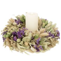 gjenstander Krans av tørkede blomster for vår og sommer, til bord og inngangsdør, til spesielle anledninger med fargede detaljer, 26 cm