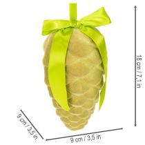gjenstander Dekorative kongler til oppheng, flokkede kongler med bånd og sløyfe, 18 cm, 3 stk.