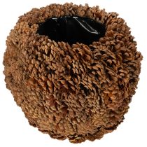 gjenstander Dekorativ blomsterkasse med kongler, naturlig utseende, 27 cm. Rund konglepotte, naturbrun, laget av kongler, 27 cm x 22 cm.