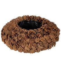 gjenstander Rund konglepotte som blomsterkasse, 38 cm; rund konglepotte, naturbrun, laget av kongler, 38 cm x 14 cm