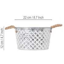 gjenstander Sinkskål, dekorativ skål, metall med tauhåndtak, Ø22 cm H12 cm