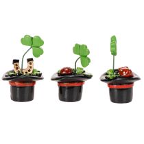 gjenstander Lykkebringende kløver og bille i flosshatt, 7 cm, 3 stk.