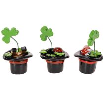 gjenstander Lykkebringende kløver og bille i flosshatt, 7 cm, 3 stk.
