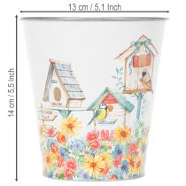 gjenstander Blikkpotte med fuglehus, sommerdekorasjon, blomsterkasse H14,5 cm Ø13,5 cm
