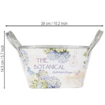 gjenstander Blomsterskål med håndtak, hortensia-design, metall, 26 × 13 × 14,5 cm
