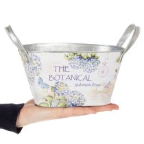 gjenstander Blomsterskål med håndtak, hortensia-design, metall, 26 × 13 × 14,5 cm
