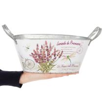 gjenstander Oval metallblomsterskål med håndtak, lavendel, 32×15×15 cm