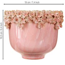 gjenstander Blomsterpotte Keramikk med Blomsterkant Rosa Ø19cm H16,5cm