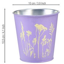 gjenstander Metallblomsterpotte, lilla blomster, Ø10 cm H10,5 cm