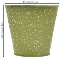 gjenstander Metallblomsterpotte, planter, stjerner, grønn og sølv, Ø16 cm