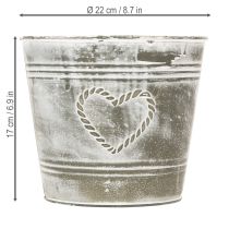 gjenstander Shabby Chic blomsterpotte, metallplanter, hjerteformet, Ø22 cm, H17,5 cm