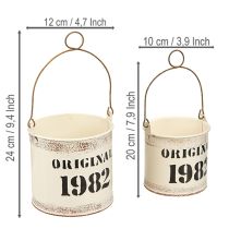 gjenstander Dekorativ bøtte med håndtak «Original 1982» Kremfarget Ø12/10 cm 2×2-delt sett