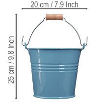 gjenstander Dekorativ bøtte, metall, trehåndtak, blomsterpotte, blå, 16 cm høy, 2 stk.